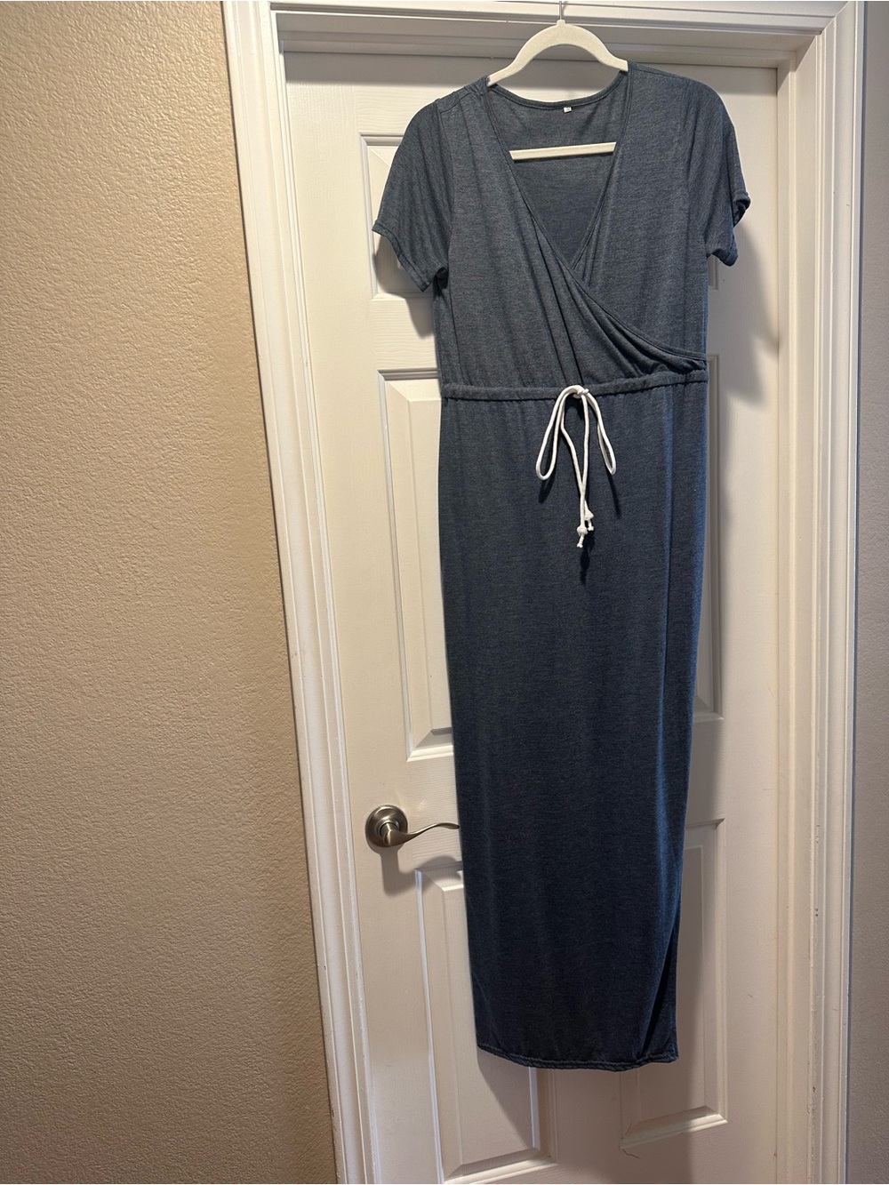 Casual Wrap-Front Maxi Dress in Heather Blue